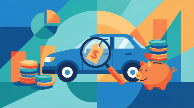 Ilustração de um carro com um escudo protetor e moedas, simbolizando a economia na franquia do seguro de carro.