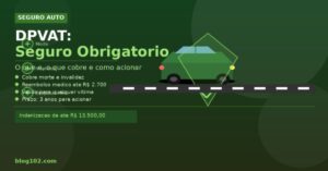 Carro na estrada com escudo de proteção representando o seguro obrigatório DPVAT